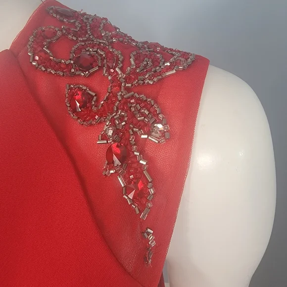 La Perla red sheath cocktail dress with beading shoulder details size 6 - Picture 3 of 15